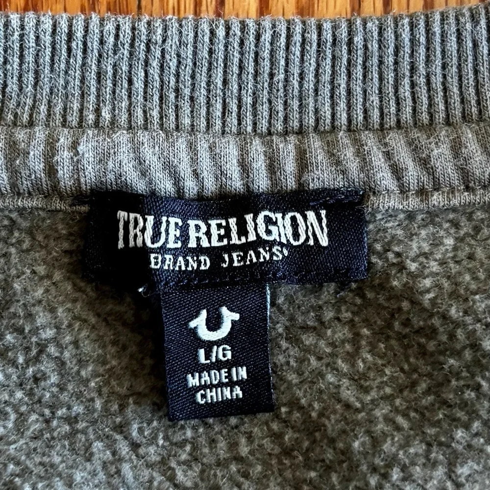 True Religion Buddha Pullover Sweatshirt - Gray with Black Graphic - Large